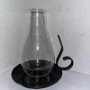 Glass Hurricane Candle Holder with Black Metal Base